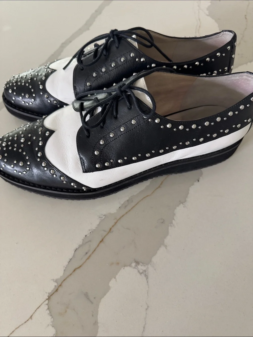 Michael Kors Black and White Studded Oxford Flats 10